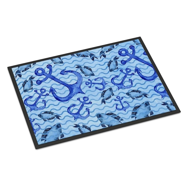 Jensendistributionservices Beach Watercolor Anchors & Fish Indoor or Outdoor Mat, 24 x 36 in. MI2550851 - main